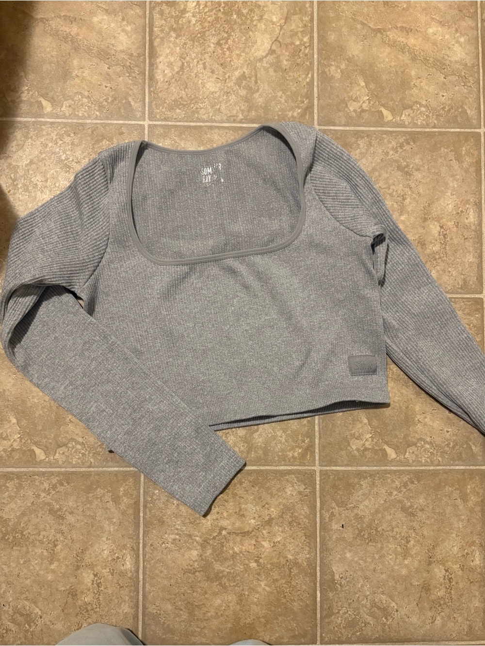 Gray Ribbed Square-Neck Crop Top - Sommer Ray